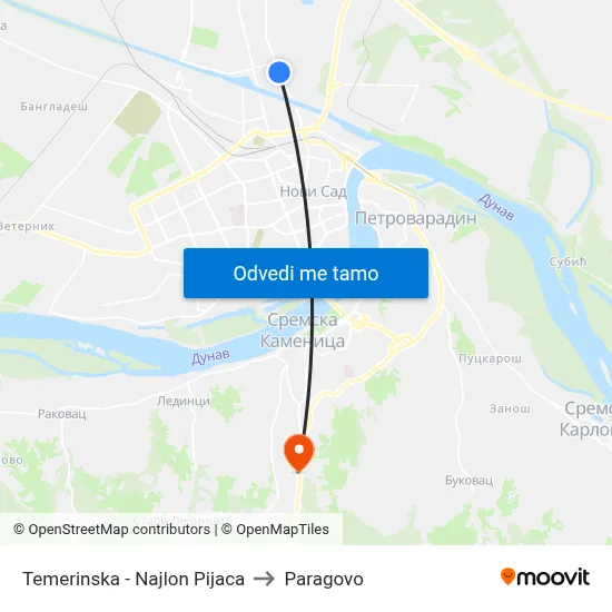 Temerinska - Najlon Pijaca to Paragovo map