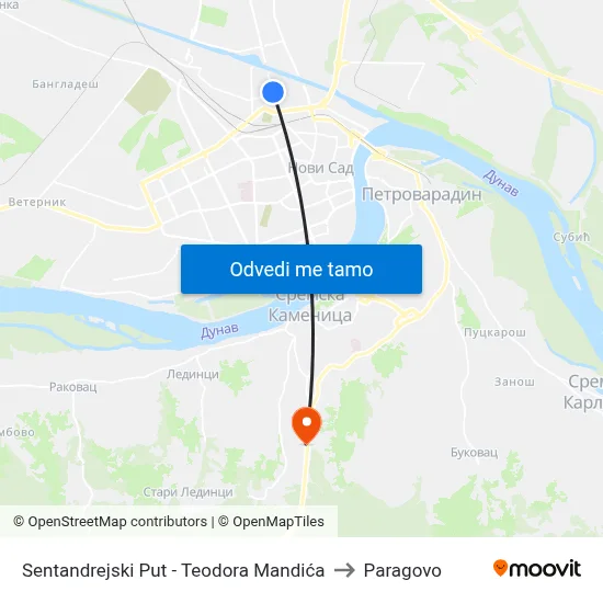 Sentandrejski Put - Teodora Mandića to Paragovo map