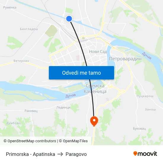 Primorska - Apatinska to Paragovo map