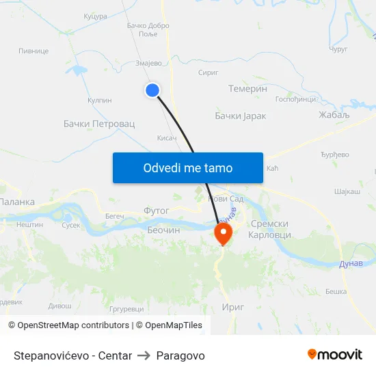 Stepanovićevo - Centar to Paragovo map