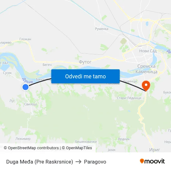 Duga Međa (Pre Raskrsnice) to Paragovo map