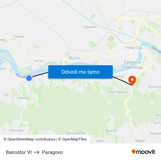 Banoštor VI to Paragovo map