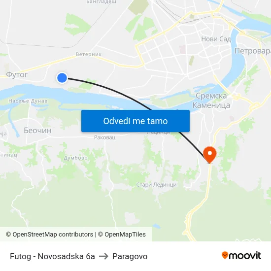 Futog - Novosadska 6a to Paragovo map