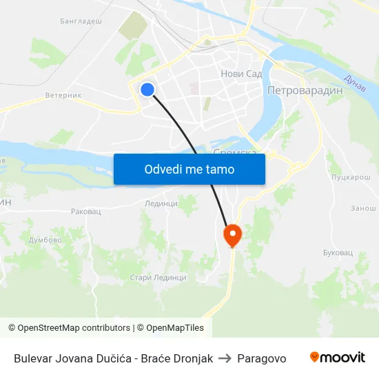 Bulevar Jovana Dučića - Braće Dronjak to Paragovo map