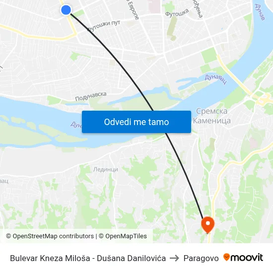 Bulevar Kneza Miloša - Dušana Danilovića to Paragovo map