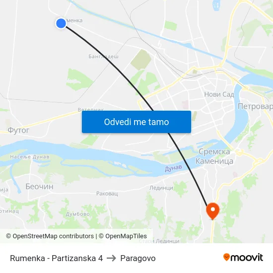 Rumenka - Partizanska 4 to Paragovo map