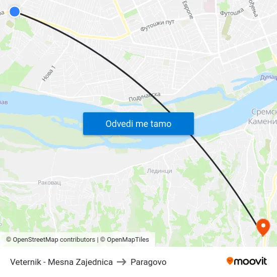 Veternik - Mesna Zajednica to Paragovo map