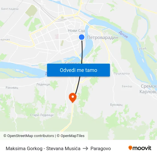 Maksima Gorkog - Stevana Musića to Paragovo map