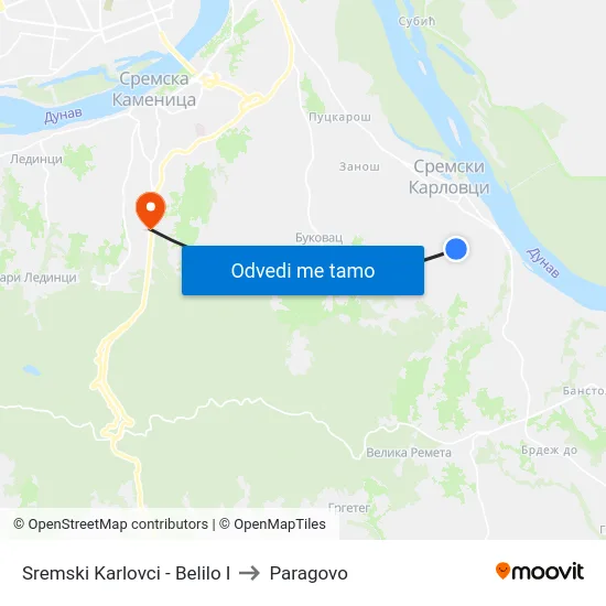 Sremski Karlovci - Belilo I to Paragovo map