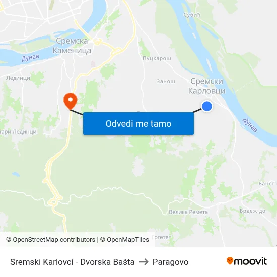 Sremski Karlovci - Dvorska Bašta to Paragovo map