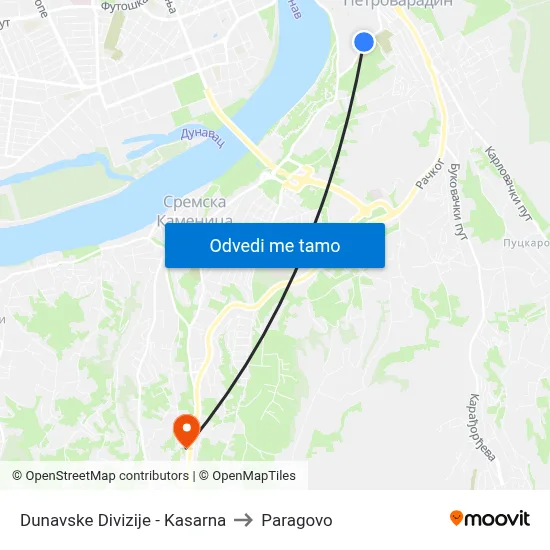 Dunavske Divizije - Kasarna to Paragovo map