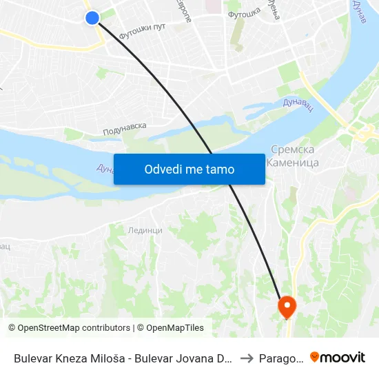Bulevar Kneza Miloša - Bulevar Jovana Dučića to Paragovo map