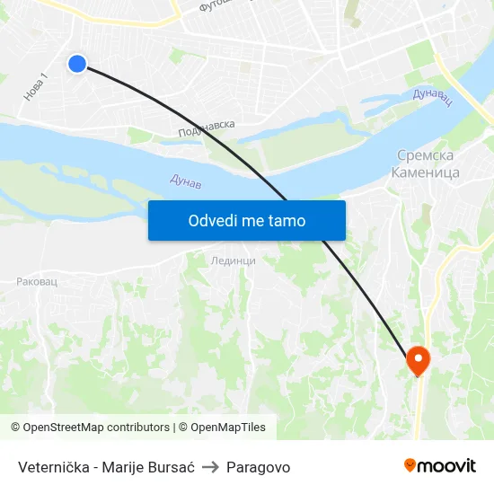 Veternička - Marije Bursać to Paragovo map