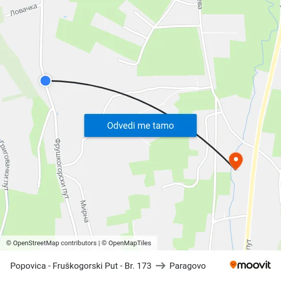 Popovica - Fruškogorski Put - Br. 173 to Paragovo map