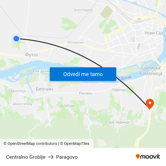Centralno Groblje to Paragovo map