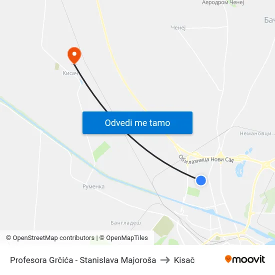 Profesora Grčića - Stanislava Majoroša to Kisač map
