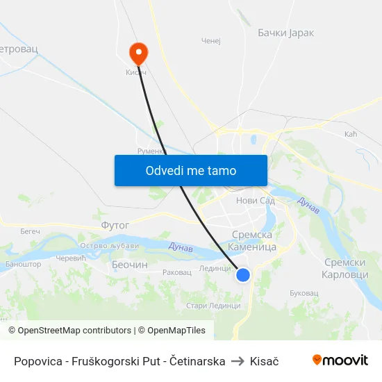 Popovica - Fruškogorski Put - Četinarska to Kisač map