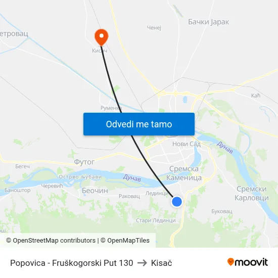 Popovica - Fruškogorski Put 130 to Kisač map
