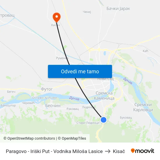 Paragovo - Iriški Put - Vodnika Miloša Lasice to Kisač map