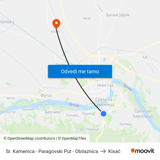 Sr. Kamenica - Paragovski Put - Obilaznica to Kisač map