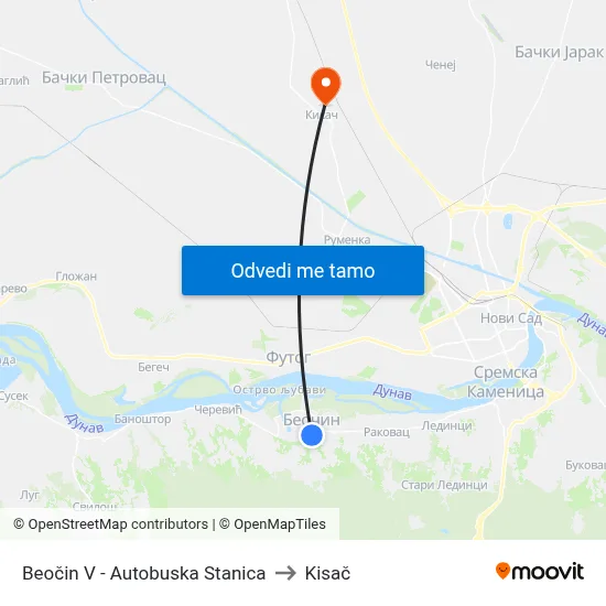 Beočin V - Autobuska Stanica to Kisač map