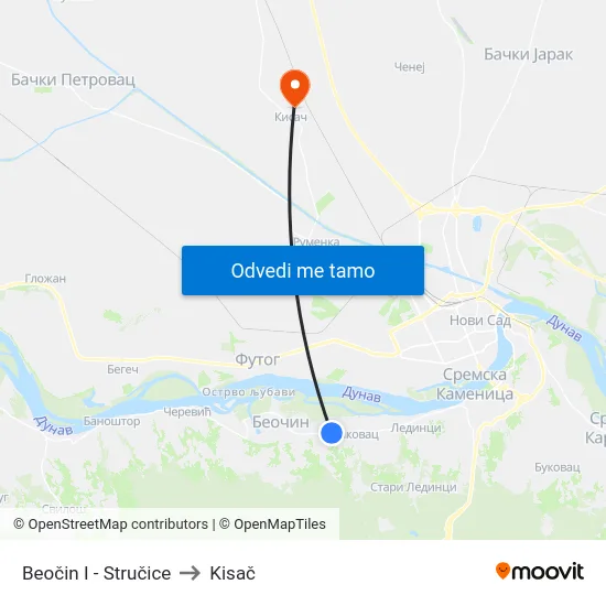 Beočin I - Stručice to Kisač map