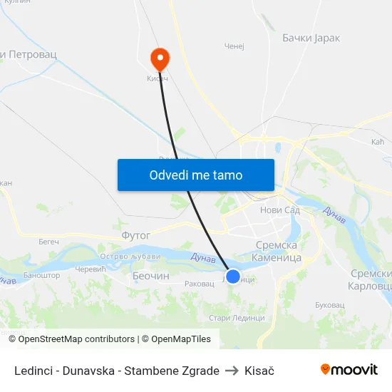 Ledinci - Dunavska - Stambene Zgrade to Kisač map