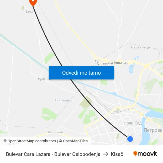 Bulevar Cara Lazara - Bulevar Oslobođenja to Kisač map
