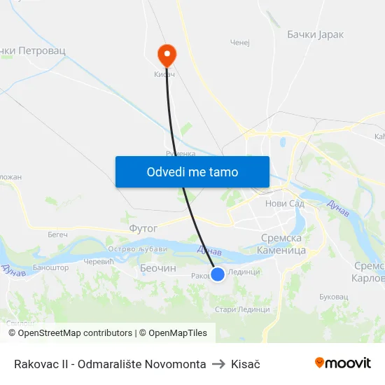 Rakovac II - Odmaralište Novomonta to Kisač map