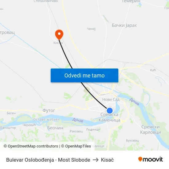 Bulevar Oslobođenja - Most Slobode to Kisač map