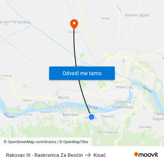 Rakovac III - Raskrsnica Za Beočin to Kisač map