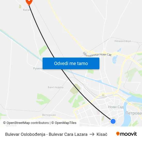 Bulevar Oslobođenja - Bulevar Cara Lazara to Kisač map