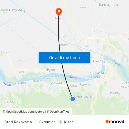 Stari Rakovac VIII - Okretnica to Kisač map