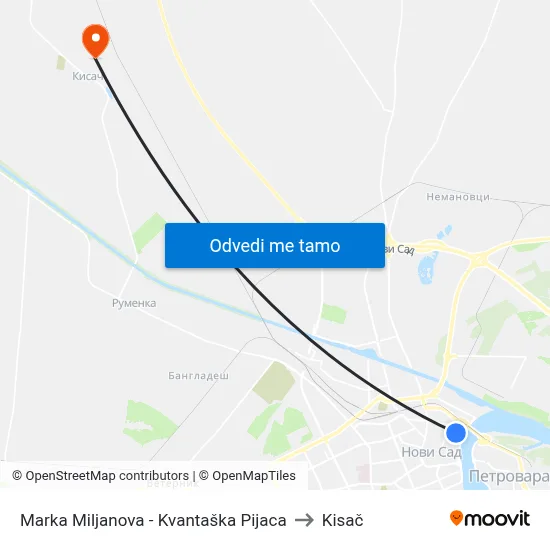 Marka Miljanova - Kvantaška Pijaca to Kisač map