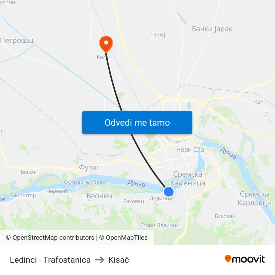 Ledinci - Trafostanica to Kisač map