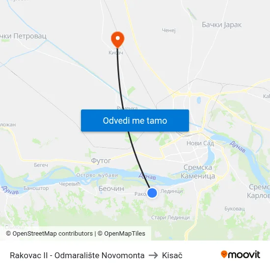 Rakovac II - Odmaralište Novomonta to Kisač map