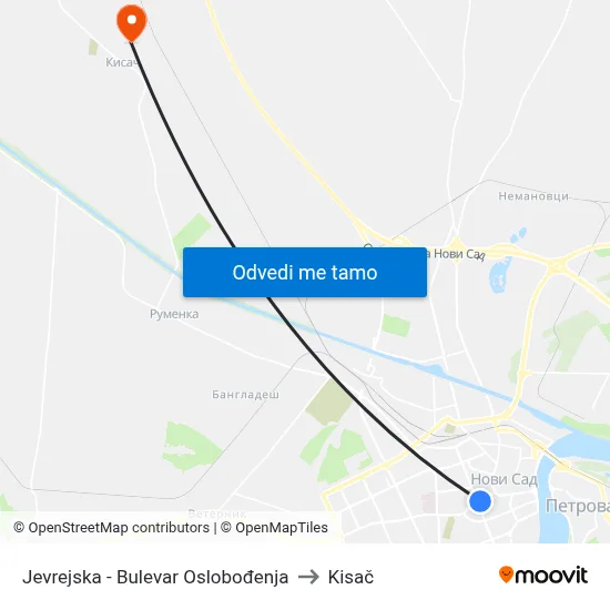 Jevrejska - Bulevar Oslobođenja to Kisač map
