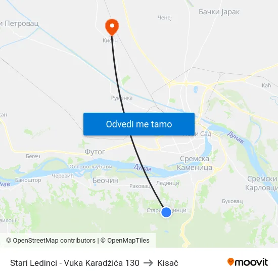 Stari Ledinci - Vuka Karadžića 130 to Kisač map