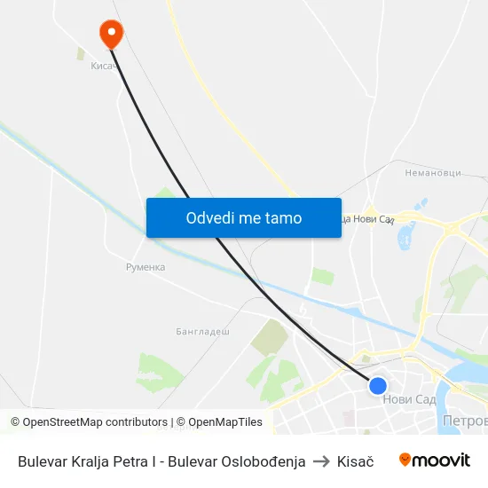 Bulevar Kralja Petra I - Bulevar Oslobođenja to Kisač map
