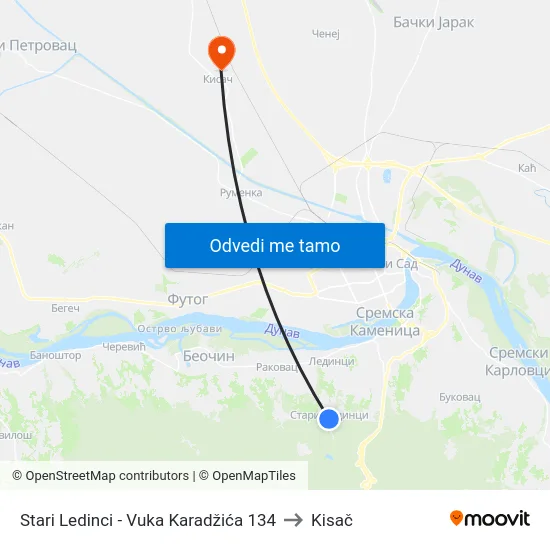 Stari Ledinci - Vuka Karadžića 134 to Kisač map