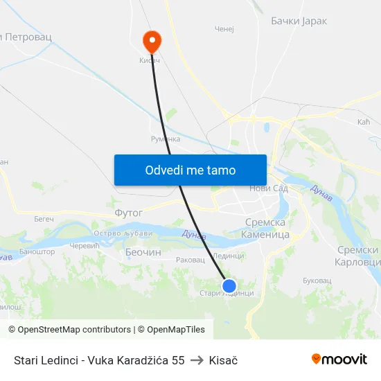 Stari Ledinci - Vuka Karadžića 55 to Kisač map