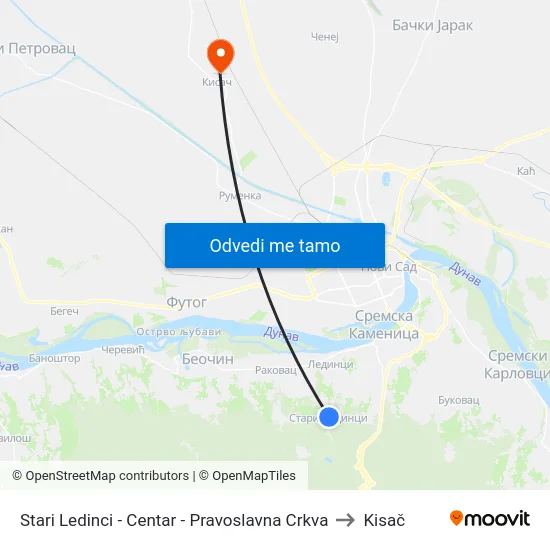 Stari Ledinci - Centar - Pravoslavna Crkva to Kisač map