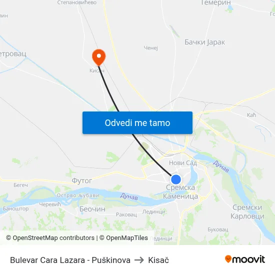 Bulevar Cara Lazara - Puškinova to Kisač map