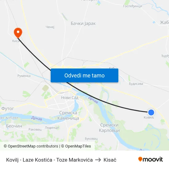 Kovilj - Laze Kostića - Toze Markovića to Kisač map