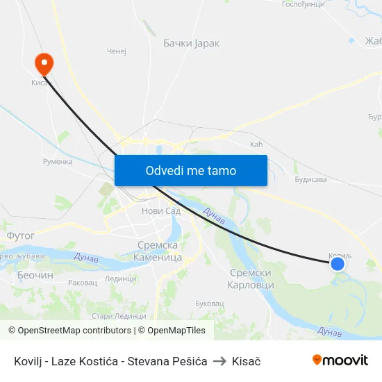 Kovilj - Laze Kostića - Stevana Pešića to Kisač map