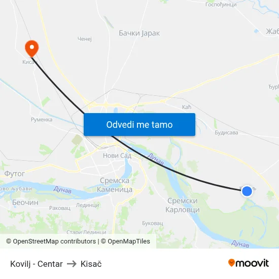 Kovilj - Centar to Kisač map