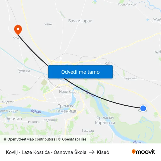 Kovilj - Laze Kostića - Osnovna Škola to Kisač map