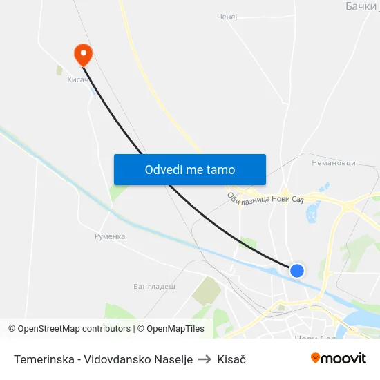 Temerinska - Vidovdansko Naselje to Kisač map