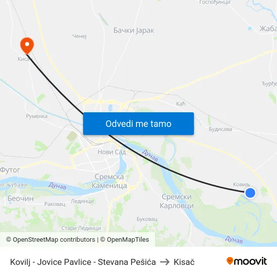 Kovilj - Jovice Pavlice - Stevana Pešića to Kisač map