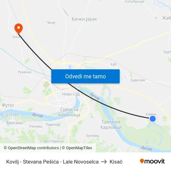 Kovilj - Stevana Pešića - Lale Novoselca to Kisač map